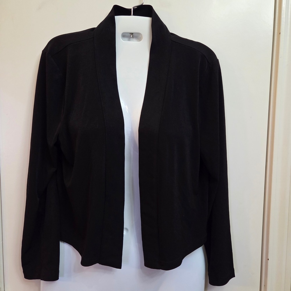 Calvin Klein Womens Black Open Front Cropped Shrug Bolero Jacket Shawl Collar